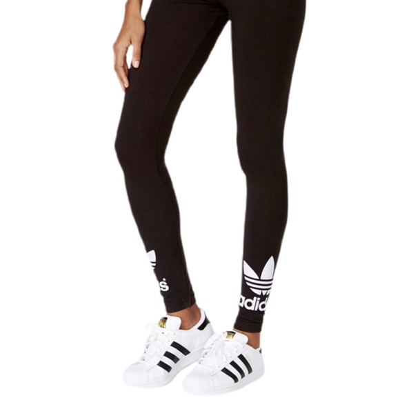 adidas Pants - adidas | Black Original Trefoil Legging White Logo Ankle Print